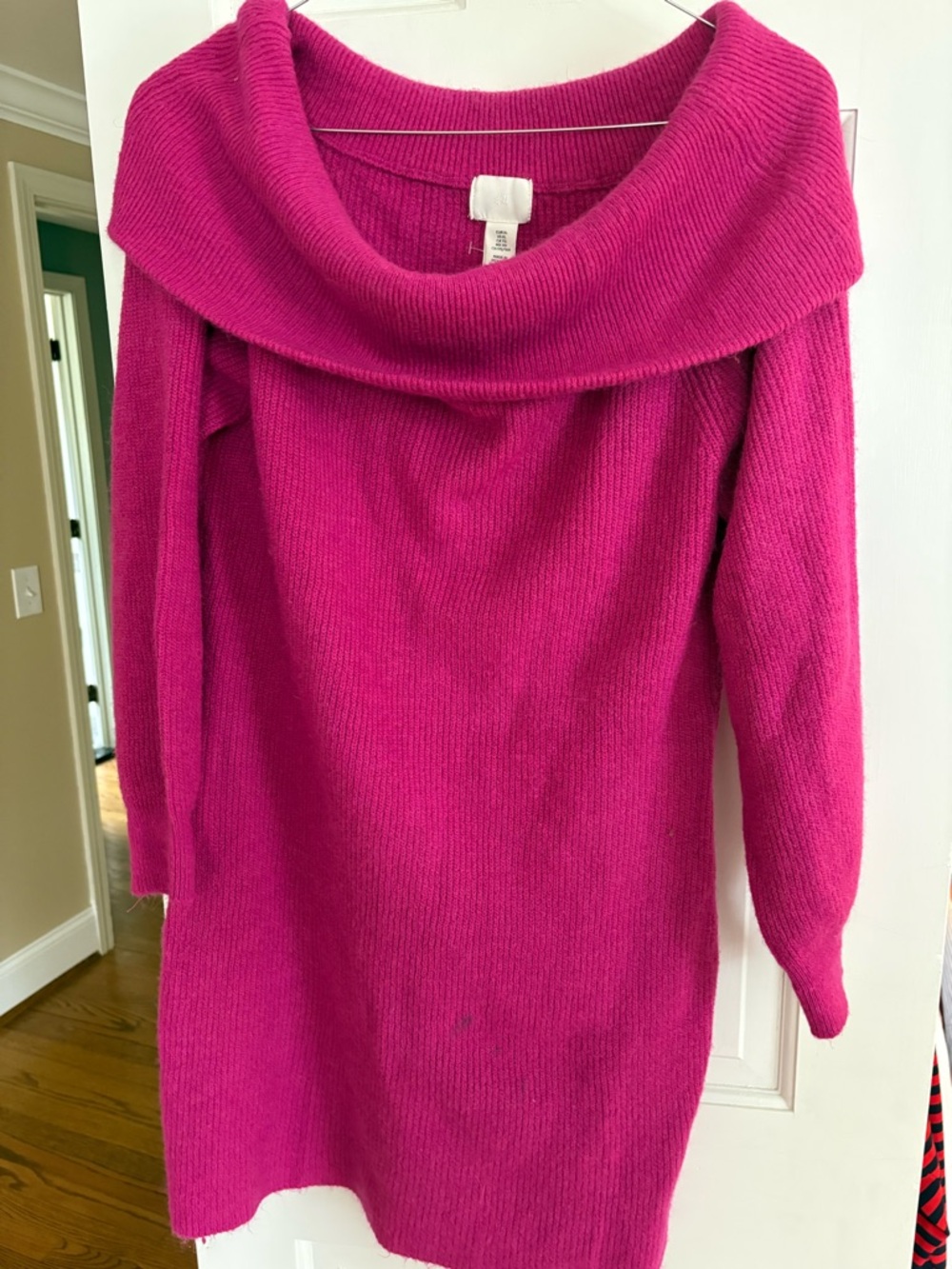 H&M Fuchsia Off-Shoulder Knit Sweater Dress